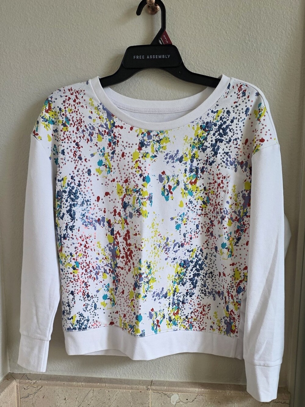 New York & Co Paint Splatter Sequin Sweatshirt, Size S/M, EUC